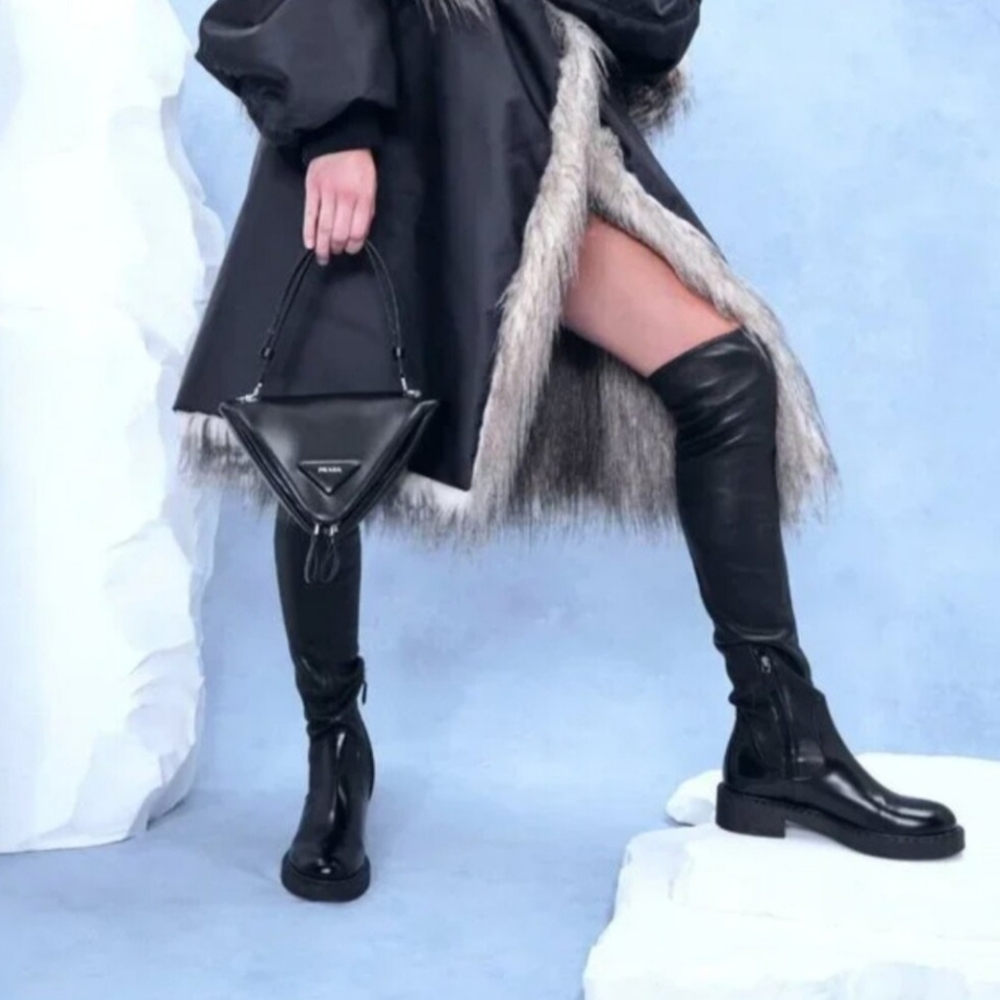 Prada Stretch Leather Tall Black Boots Size 37 - Picture 3 of 16